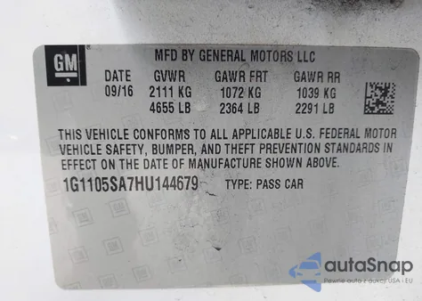 2017 Chevrolet Impala 1Lt z USA, uszkodzony, nr VIN 1G1105SA7HU144679